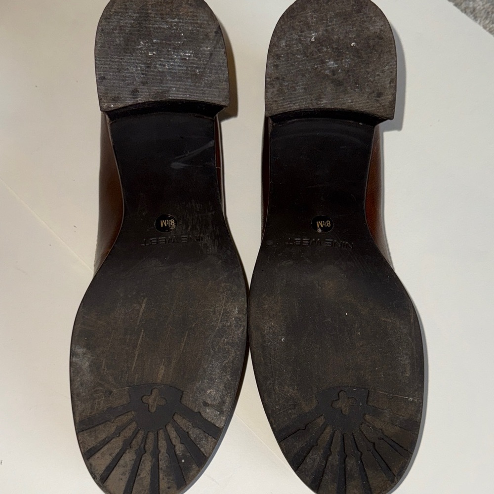 Nine West Women's Brown Leather Mary Jane Heels - Comfortable Low Block Heel - Picture 8 of 9